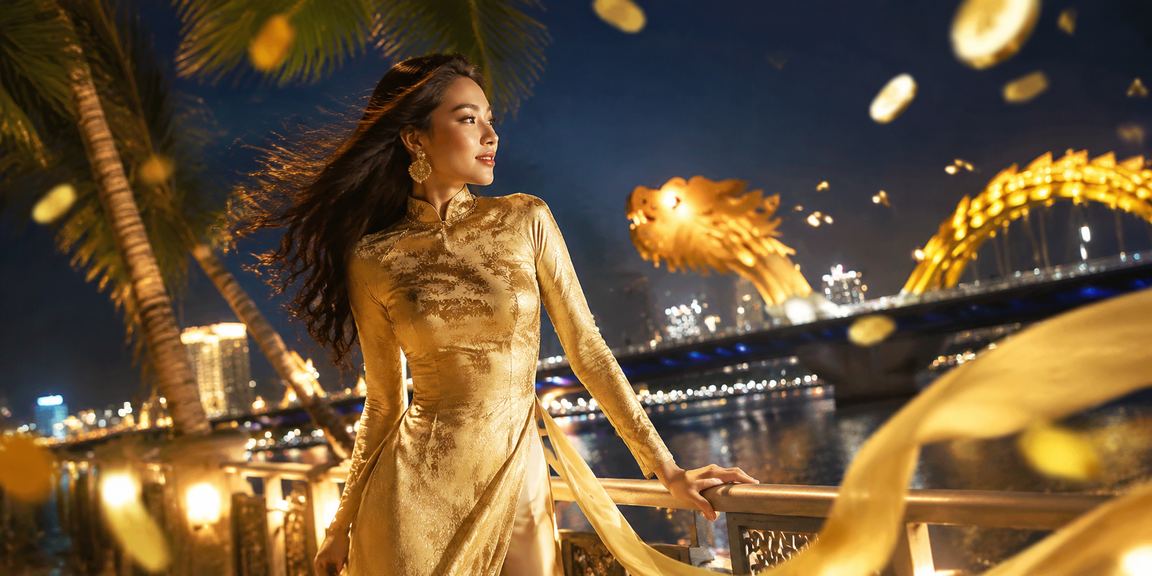 Người phụ nữ mặc áo dài tại Đà Nẵng trải nghiệm giải trí và casino trực tuyến